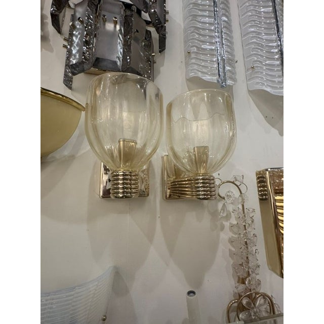 Murano Gold Glass Cup Sconces - a Pair For Sale - Image 4 of 6