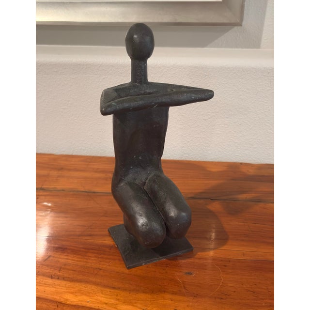 Mid-Century Solid Bronze Figurative Sculpture (14.5” High) For Sale - Image 10 of 13