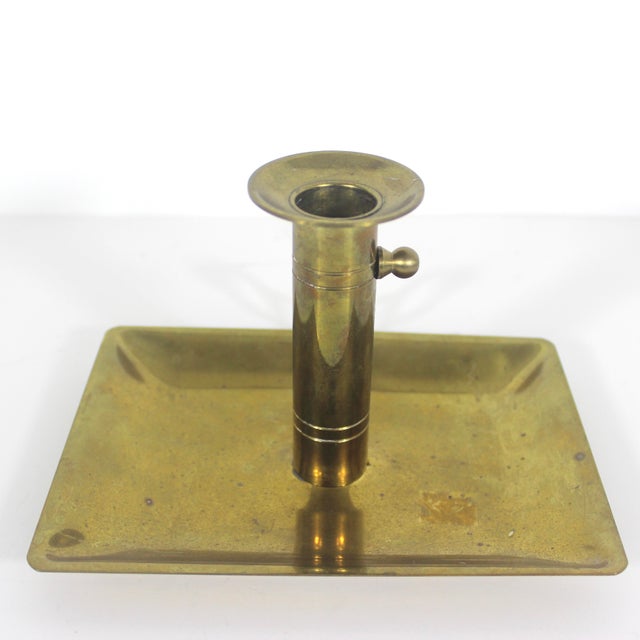 Early 20th Century Antique Brass Push Up Chamber Stick Candleholder Adjustable With Patina For Sale - Image 5 of 8