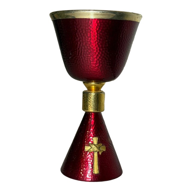High Quality Vintage Silver Enameled Brass Religious Church Chalice Ceremonial For Sale