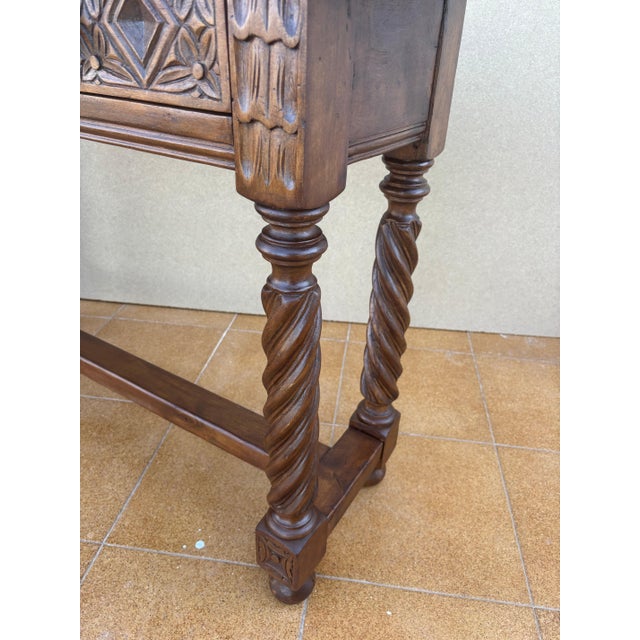 Spanish Carved Console Table with Barley Twist Legs and Two Drawers, 1930s For Sale - Image 10 of 12
