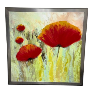Contemporary Poppies Landscape Painting, Signed For Sale