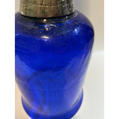 Blue Glass Column Tall Hurricane For Sale - Image 9 of 11