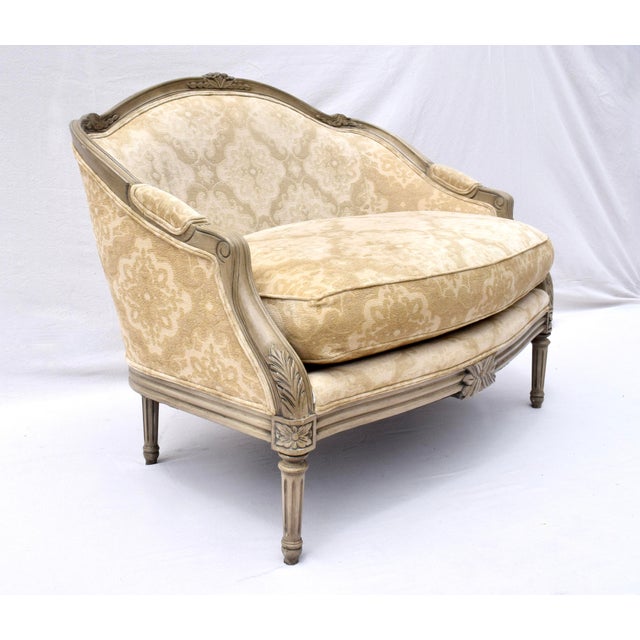 2000 - 2009 French Louis XvI Style Marquise Loveseat & Ottoman For Sale - Image 5 of 12