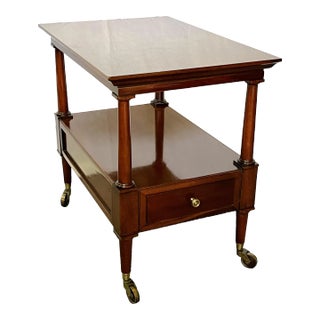 Vintage Solid Wood Side Table on Brass Casters With Drawer For Sale