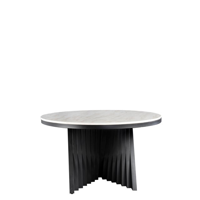 Conan Round Marble Top Black Dining Table Set for 6 with Black and White Chairs For Sale - Image 9 of 9