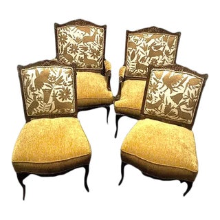 'Empress Carlota' 19th Century Antique French Chairs Reupholstered With Otomi Hand Embroidery - Set of 4 For Sale