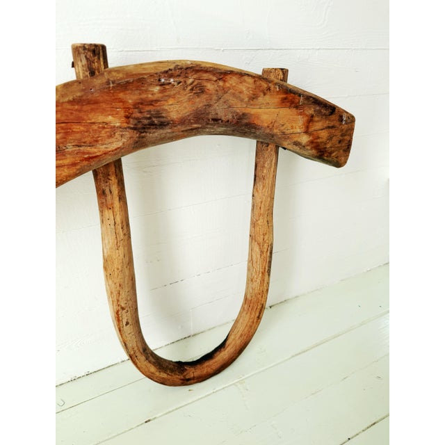 Late 19th Century 19th Century Hand Hewn Double Ox Yoke With Original Bentwood Bows & Hand Forged Iron Hardware For Sale - Image 5 of 12