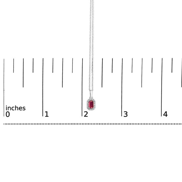 Early 21st Century 10K White Gold 5x3mm Pink Tourmaline and Diamond Accent Halo Octagonal Shape 18" Pendant Necklace (I-J Color, I1-I2 Clarity) For Sale - Image 5 of 5