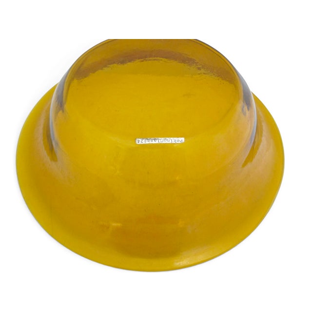 Yellow Chinese Amber Yellow Clear Peking Glass Large Rimmed Bowl For Sale - Image 8 of 8
