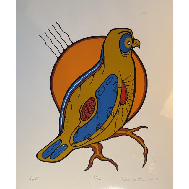 "Owl" - 1970s Eleanor Kanasawe Signed Art Print For Sale