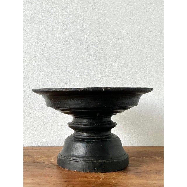 Rustic Vintage Boho Carved Wood Decorative Pedestal Bowl For Sale - Image 3 of 12