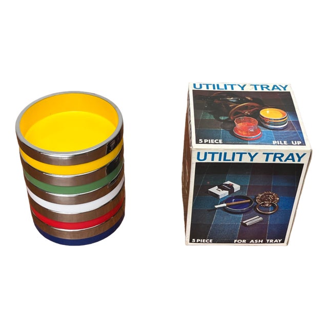 Mid-Century Space Age Metal and Melamin Utility Tray Bowls, 1960s, Set of 5 For Sale