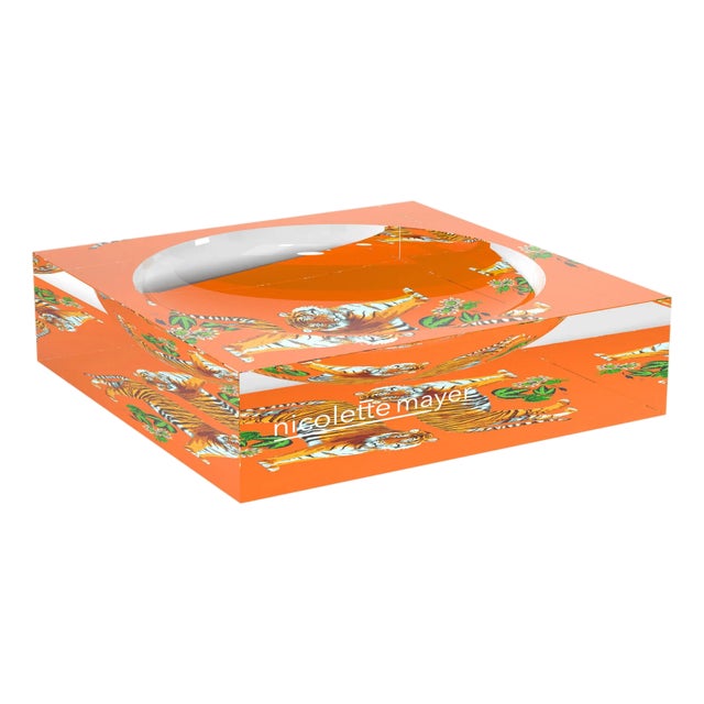 Tiger Seeing Double Orange Acrylic Candy Catchall Dish, Large For Sale