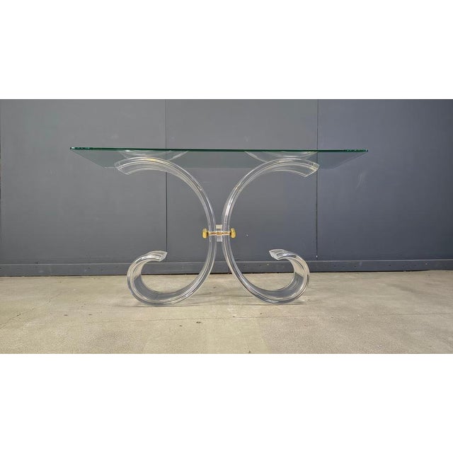 Hollywood Regency Brass and Acrylic Glass Console Table, 1970s For Sale - Image 3 of 15