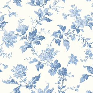 SAMPLE - Boråstapeter Blomslinga Wallpaper In Blue And White