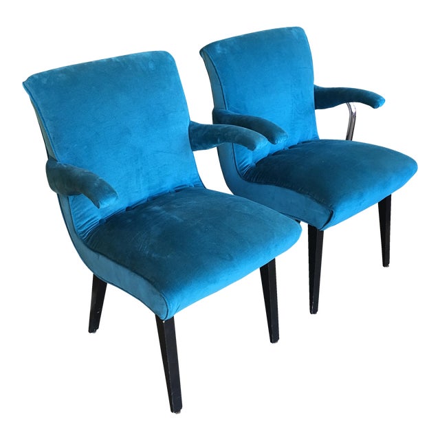 1960s Vintage Peacock Blue Accent Chairs - a Pair | Chairish
