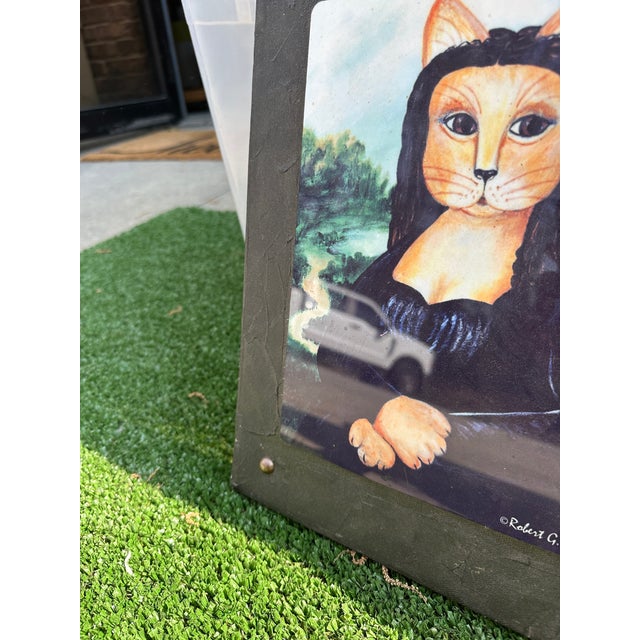1990s 1990s Cat Mona Lisa Art on Canvas Frame Reproduction For Sale - Image 5 of 7