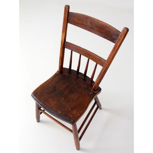 Antique Plank Seat Spindle Back Side Chair For Sale - Image 11 of 14