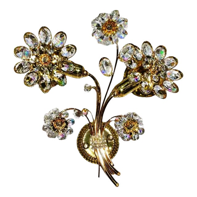Crystal Palwa Sconce, Wall Light, Vintage Hollywood Regency 24 Karat Gold, 1960s For Sale