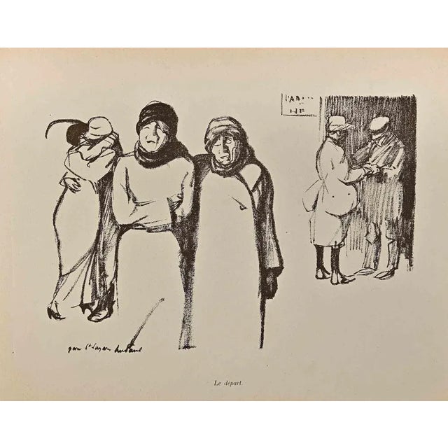 Le Départ is an Original Lithograph realized by Hermann Paul from the series "La Grande Guerre Par Les Artistes" Good...