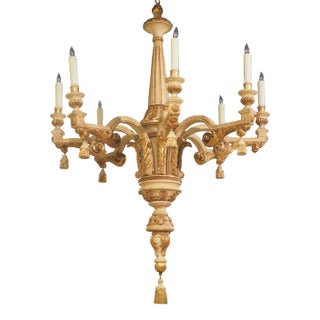 Large Early 1900s Painted and Gilded Wooden Chandelier From Italy, 72.5 X 49 In For Sale