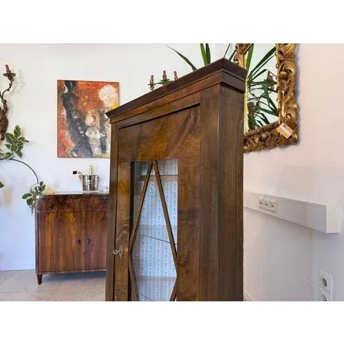 Biedermeier Corner Display Cabinet Bookcase in Walnut, 1992 For Sale - Image 11 of 16