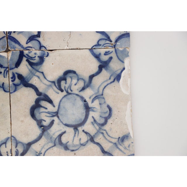 Baroque 18th Century Set of Four Tiles Blue & White Floral Shapes, Portuguese For Sale - Image 3 of 14