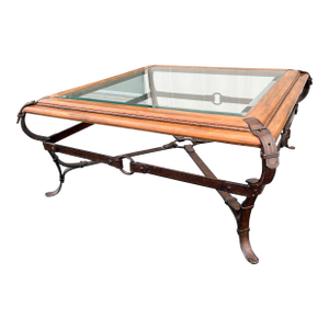 Adnet Hermes Forged Faux Leather Strap Equestrian Coffee Table