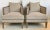 Original Retail $12,000, Stylish Caracole Couture Modern Geometric Taupe and Bronze Club Chairs Pair, carved wood frame...