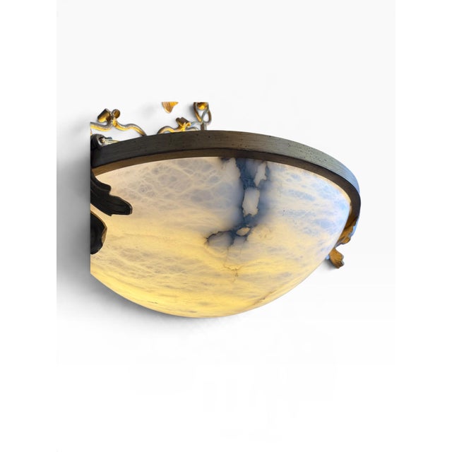 Late 20th Century Neoclassical Carved Alabaster Inverted Bowl Chandelier For Sale - Image 11 of 11