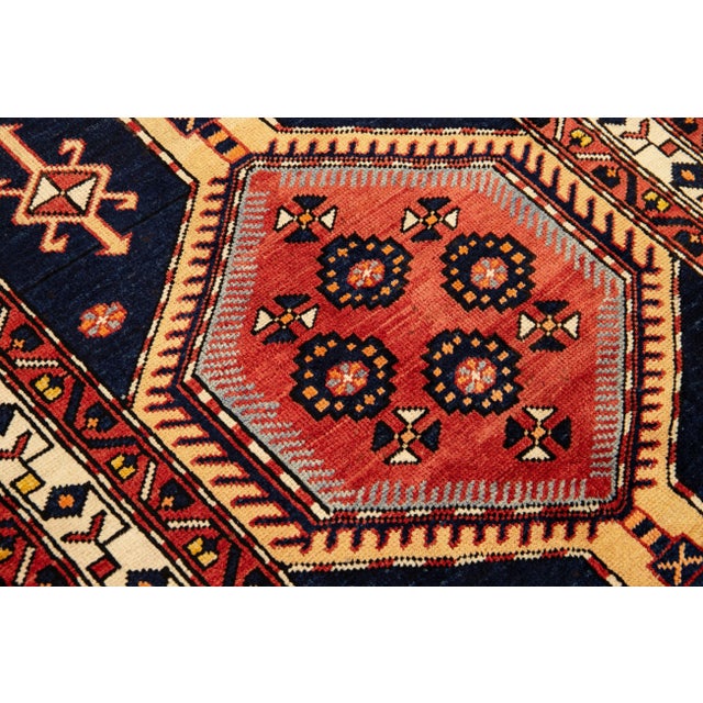 Vintage Shiraz Handmade Pictorial Designed Blue Wool Runner For Sale In New York - Image 6 of 10