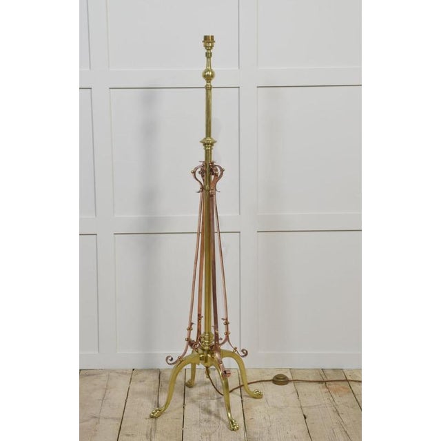 Brass and Copper Standard Lamp, 1890s For Sale - Image 3 of 7