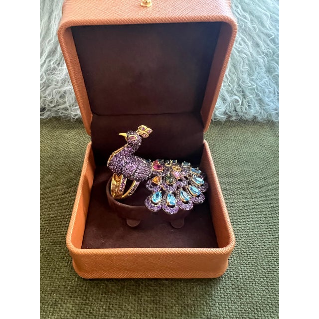 Baroque Bochic "Peacock" Vintage Diamond, Sapphire, Ruby & Gem Ring Set 18K Gold & Silver For Sale - Image 3 of 18