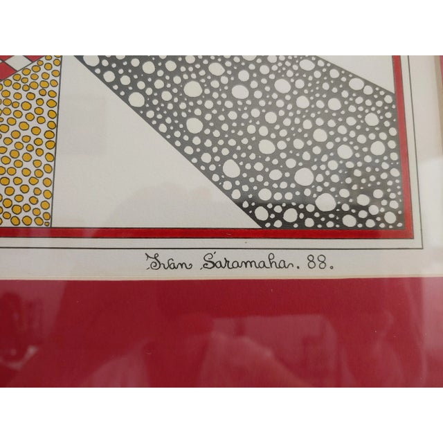 1988 Geometric Pen and Ink Drawing Signed Ivan Saramaha, Framed For Sale - Image 4 of 7