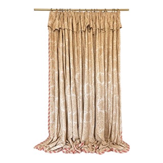 Custom Made Designer Drapery Panel, Botanical Floral Interlined Pinch Pleat – Gold & Coral, Extra Wide 88 X 104 For Sale