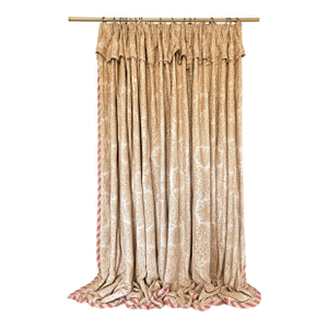 Custom Made Designer Drapery Panel, Botanical Floral Interlined Pinch Pleat – Gold & Coral, Extra Wide 88 X 104
