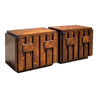 Vintage Brutalist Mosaics Nightstands After Lane - a Pair For Sale