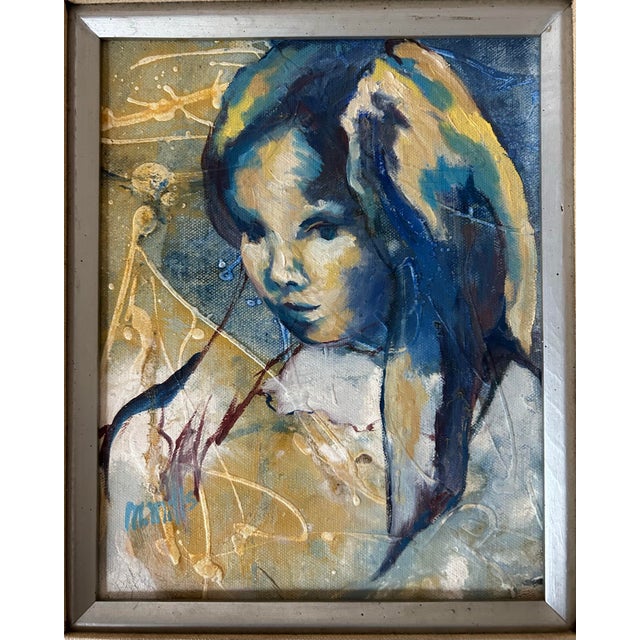 Abstract Vintage Mid Century Abstract Oil Painting ~ Portrait of a Girl by Marge Mills For Sale - Image 3 of 8