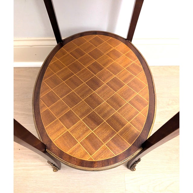 Brown French Louis XV Style Side Table With Parquetry Tiered For Sale - Image 8 of 15
