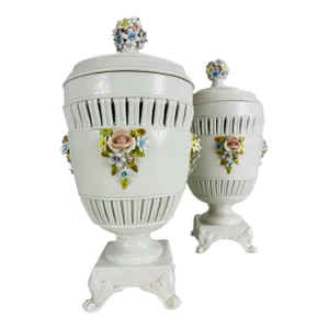 Vintage Mid Century Delicate Italian Porcelain Urns.