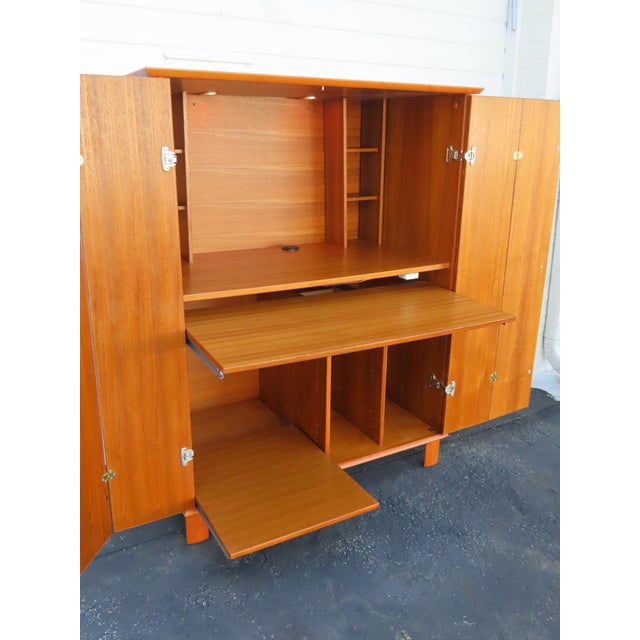 Wood Mid Century Modern Teak Hidden Office Armoire Workstation Cabinet 6671 For Sale - Image 7 of 18