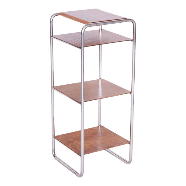 Bauhaus Shelf in Oak and Chrome attributed to Marcel Breuer for Slezak, Former Czechoslovakia, 1930s For Sale