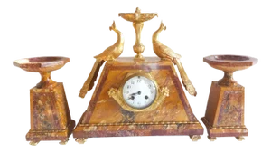 Art Deco Clock & Cassolettes in Bronze and Marble, 1925, Set of 3