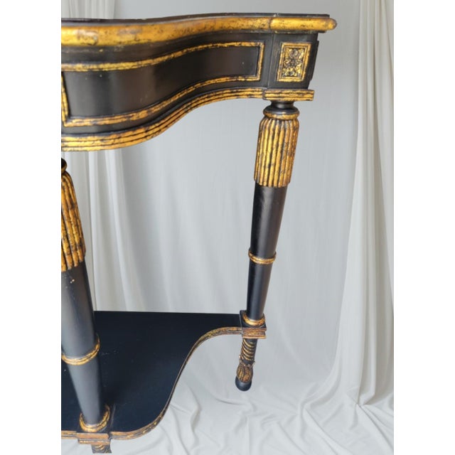 Black Vintage French Empire Regency Gold Gilt Ebonized Demi Lune Console Table For Sale - Image 8 of 15