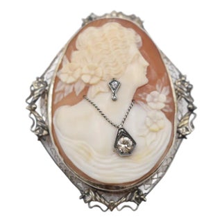 Mid 19th Century Diamond Set Cameo Pendant Brooch For Sale