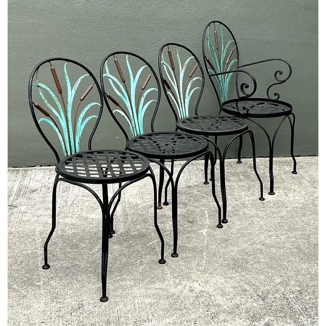 Metal Vintage Cast Aluminum Cat Tail Dining Table Set of 5 For Sale - Image 7 of 12
