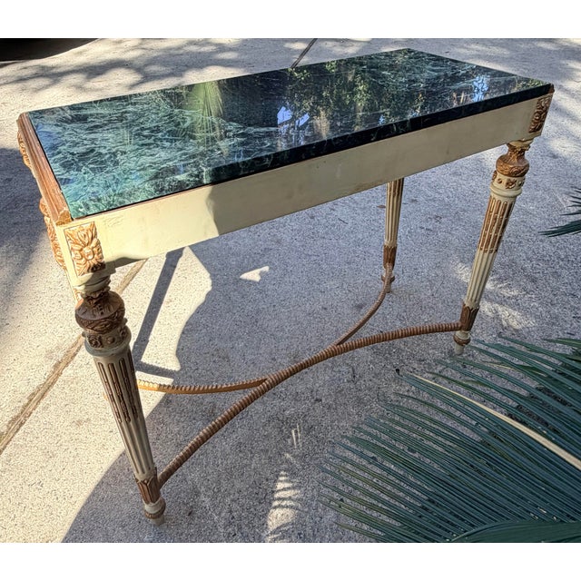 Late 20th Century Parcel Gilt and Paint Marble Top Louis XVI Style Console Table For Sale - Image 5 of 12