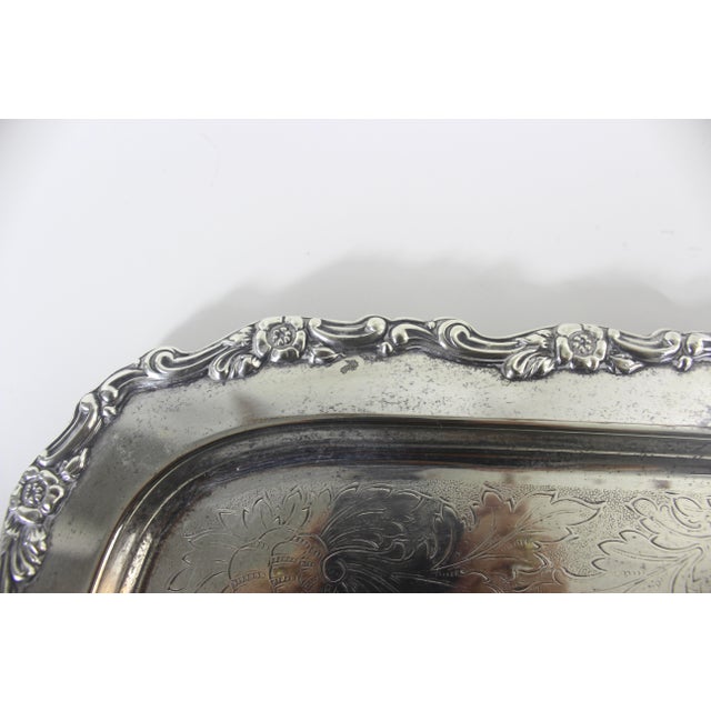 Early 20th Century Extra Large Butler’s Tray Silver Plated Rectangular Platter Vintage Plate Ornate Floral Handles Embossed Serving For Sale - Image 5 of 15