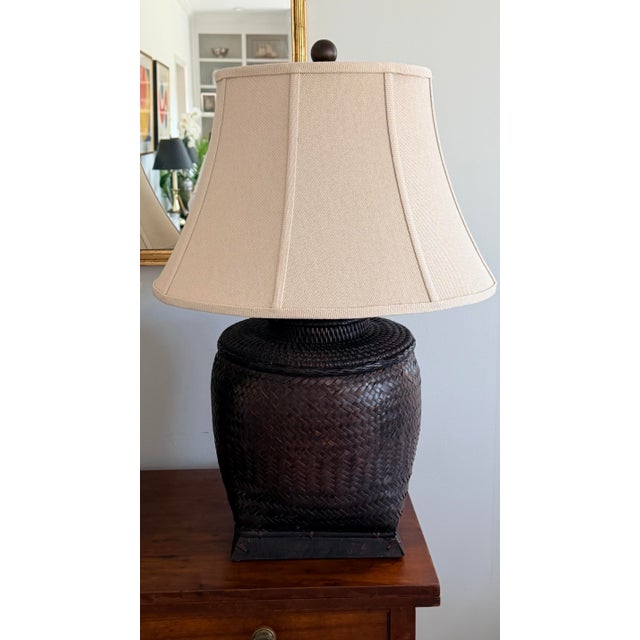 1990s Monumental Antique Rice Bin Woven Rattan Table Lamps by the Natural Light - a Pair For Sale In Savannah - Image 6 of 12